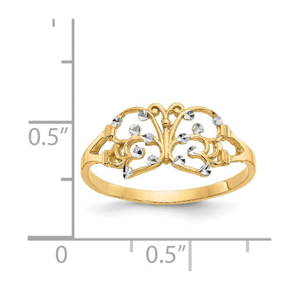 14k Yellow Gold w/ Rhodium Diamond-cut Butterfly Ring