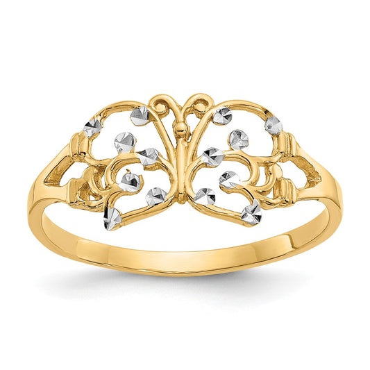 14k Yellow Gold w/ Rhodium Diamond-cut Butterfly Ring