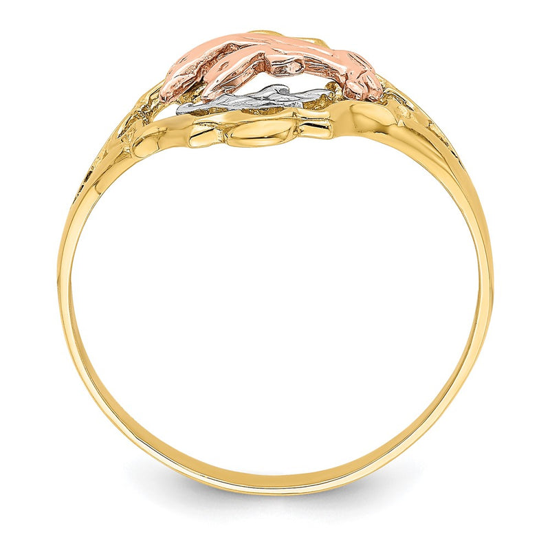 14K Yellow and Rose Gold W/Rhodium Double Dolphin Ring