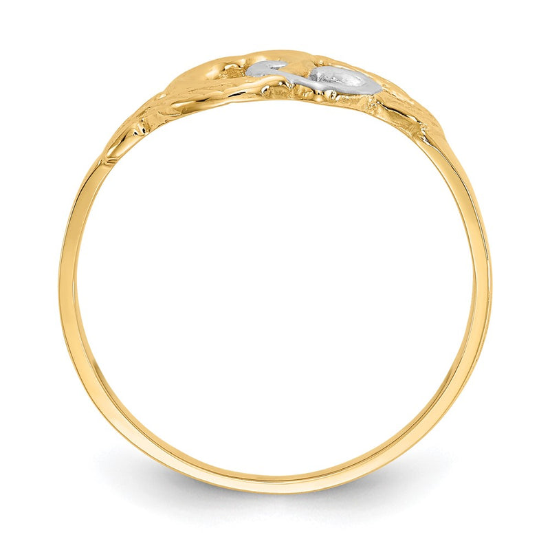 14k Yellow Gold and White Rhodium Polished 2 Hearts Ring