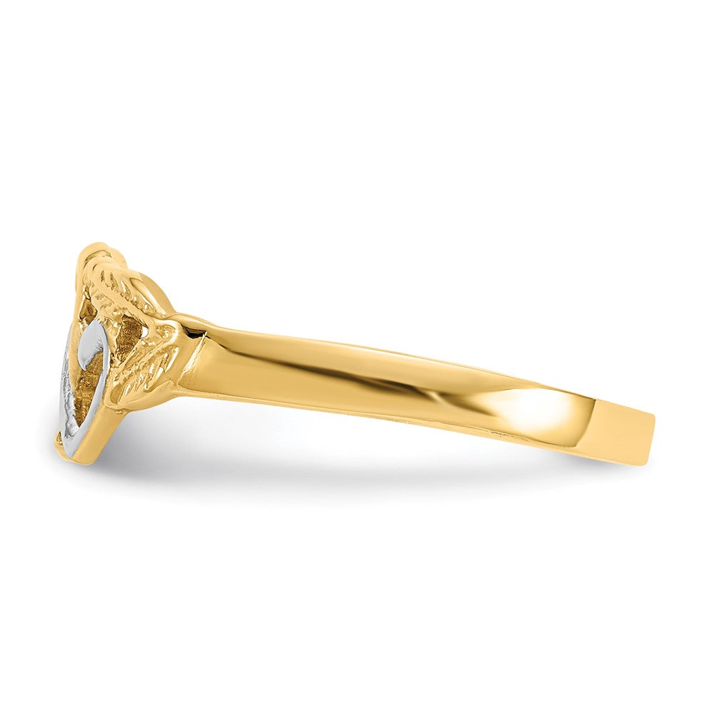 14k Yellow Gold and White Rhodium Polished 2 Hearts Ring