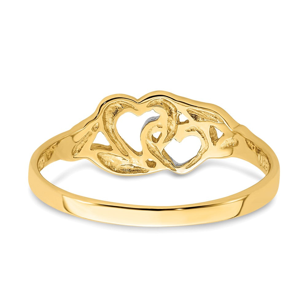 14k Yellow Gold and White Rhodium Polished 2 Hearts Ring