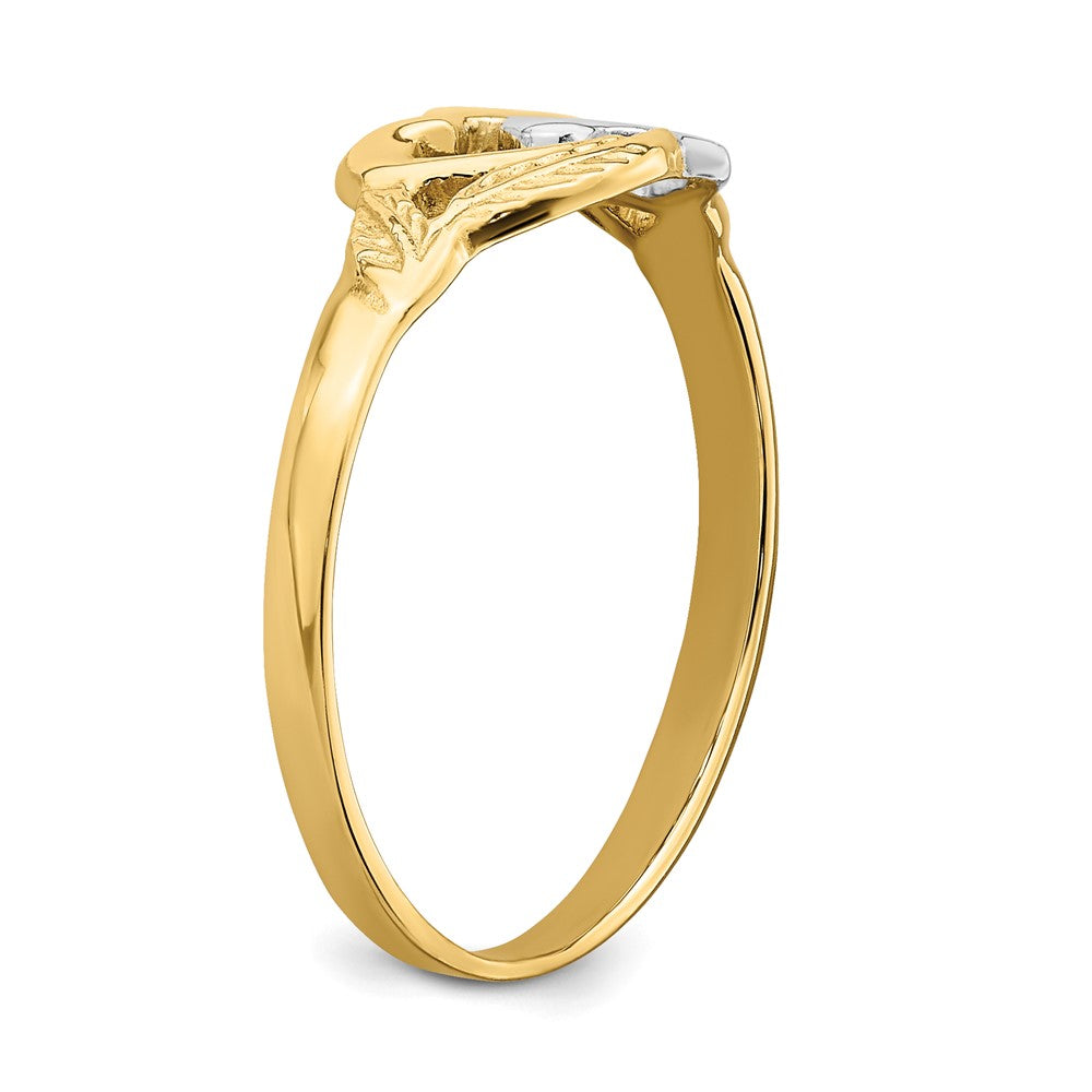 14k Yellow Gold and White Rhodium Polished 2 Hearts Ring