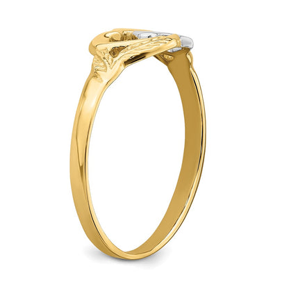14k Yellow Gold and White Rhodium Polished 2 Hearts Ring