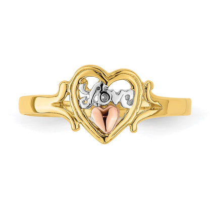 14k Yellow and Rose Gold w/Rhodium Love Heart Ring