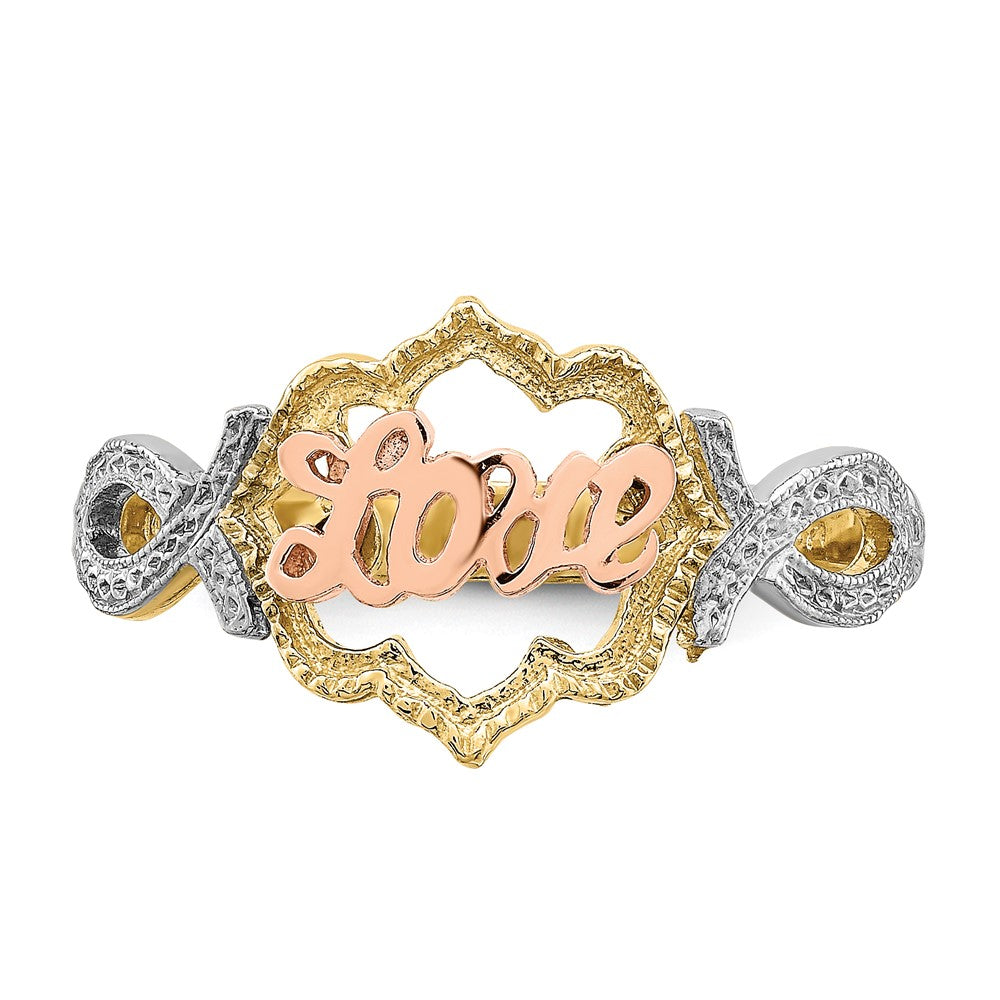 14k Yellow and Rose Gold w/Rhodium Love Ring