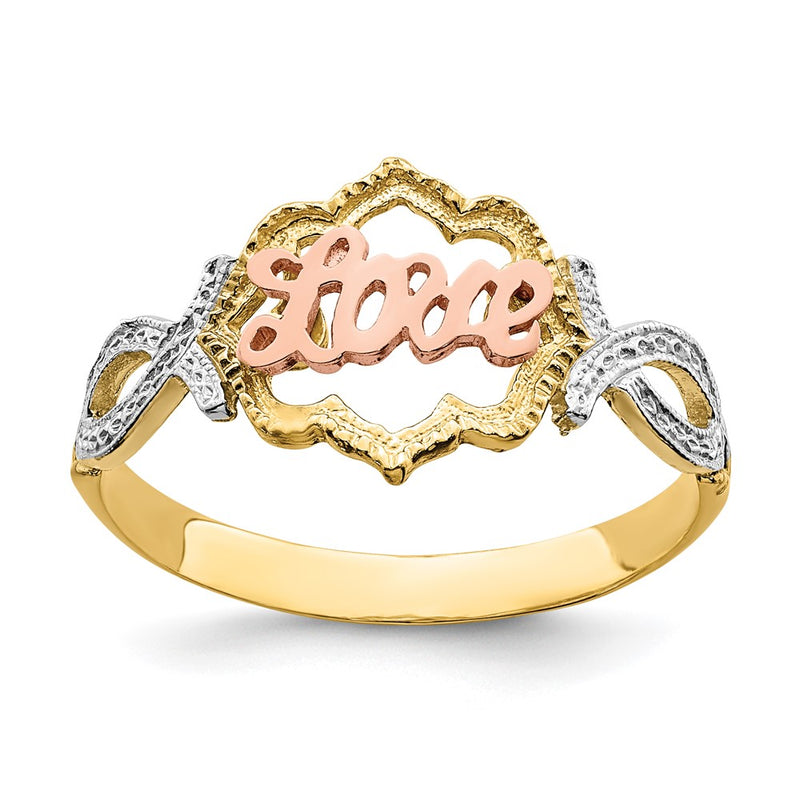 14k Yellow and Rose Gold w/Rhodium Love Ring