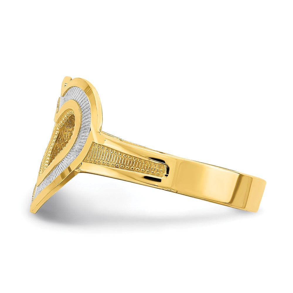 14k Yellow Gold and Rhodium Diamond-cut Heart Ring