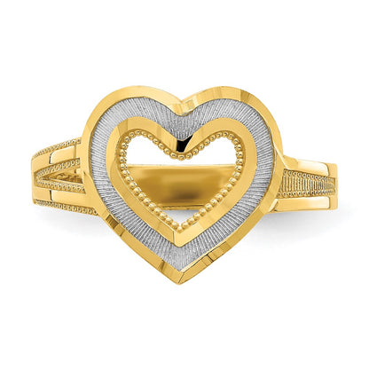 14k Yellow Gold and Rhodium Diamond-cut Heart Ring