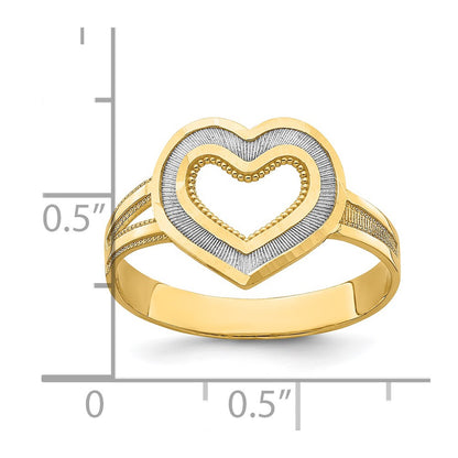 14k Yellow Gold and Rhodium Diamond-cut Heart Ring