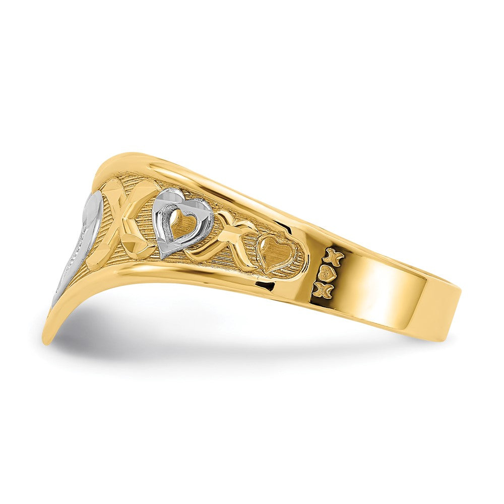 14k Yellow Gold and White Rhodium Polished Heart and X Ring