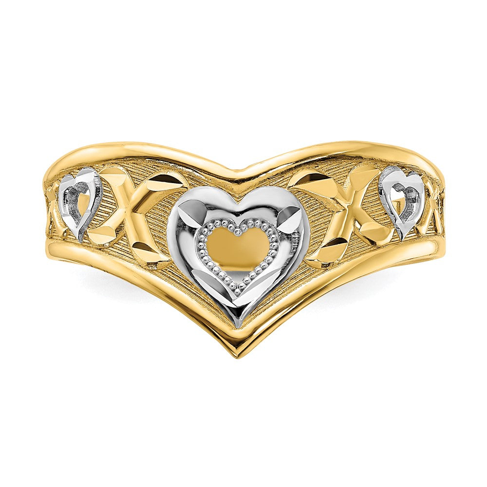 14k Yellow Gold and White Rhodium Polished Heart and X Ring