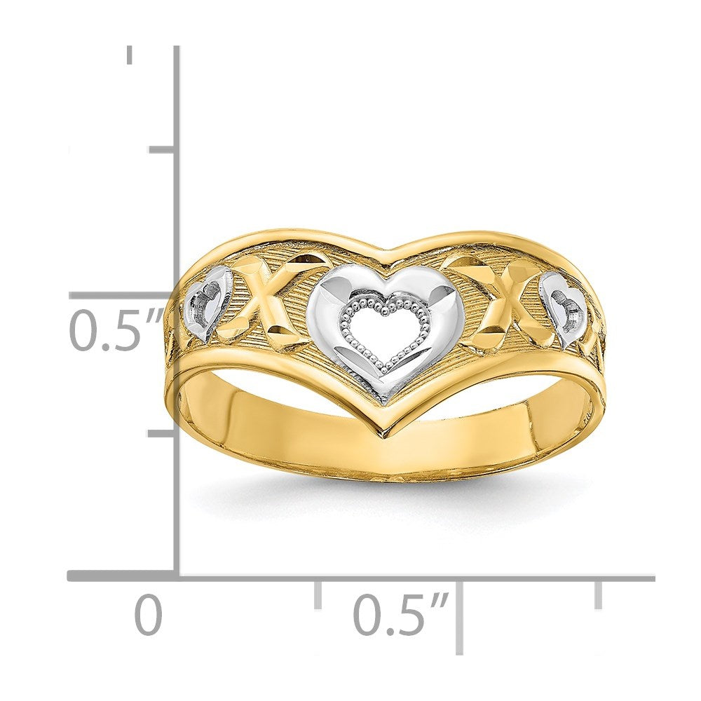 14k Yellow Gold and White Rhodium Polished Heart and X Ring
