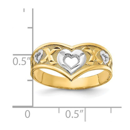 14k Yellow Gold and White Rhodium Polished Heart and X Ring