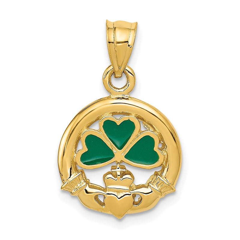 14k Yellow Gold Enameled Claddagh Charm