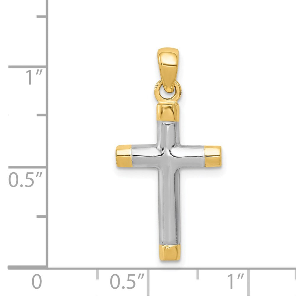 14k Yellow & Rhodium Gold w/Rhodium Cross Pendant
