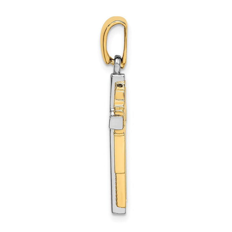 14k Two-tone Gold Beaded Cross Pendant