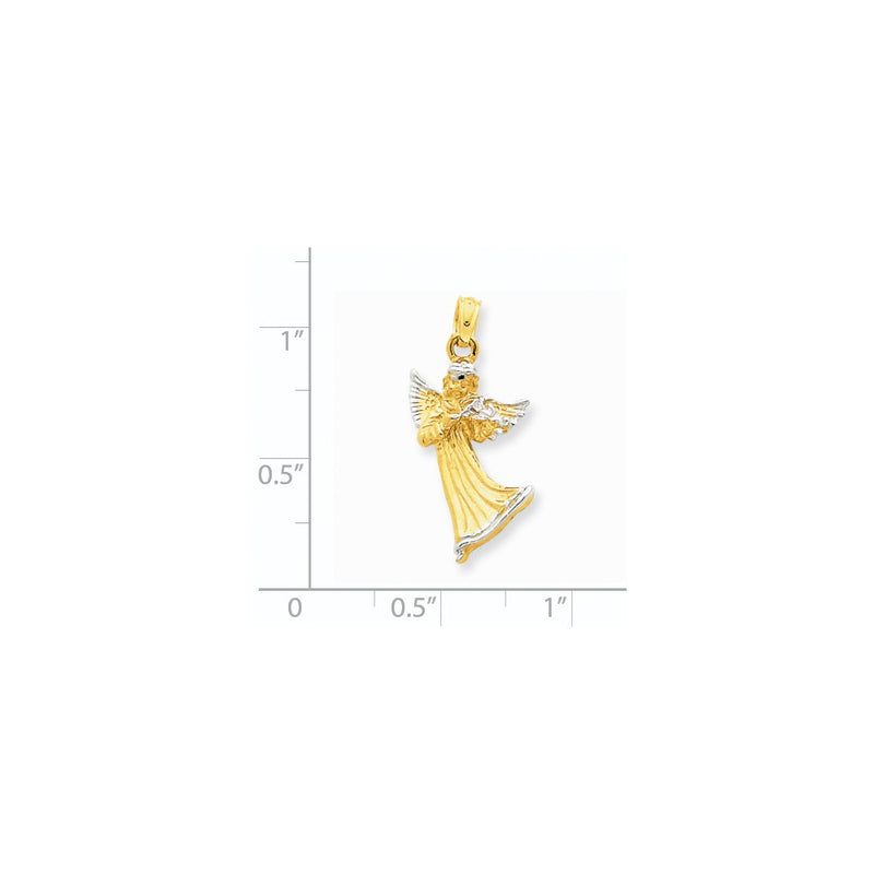 14k Yellow & Rhodium Gold w/Rhodium Angel w/Violin Pendant