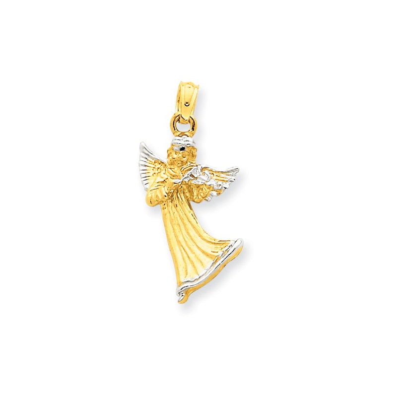 14k Yellow & Rhodium Gold w/Rhodium Angel w/Violin Pendant