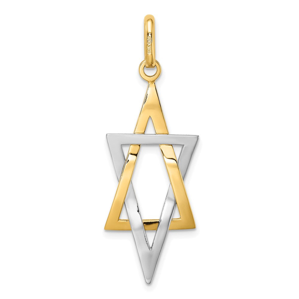 14k Yellow & Rhodium Gold W/ Rhodium Elongated Jewish Star Of David Charm