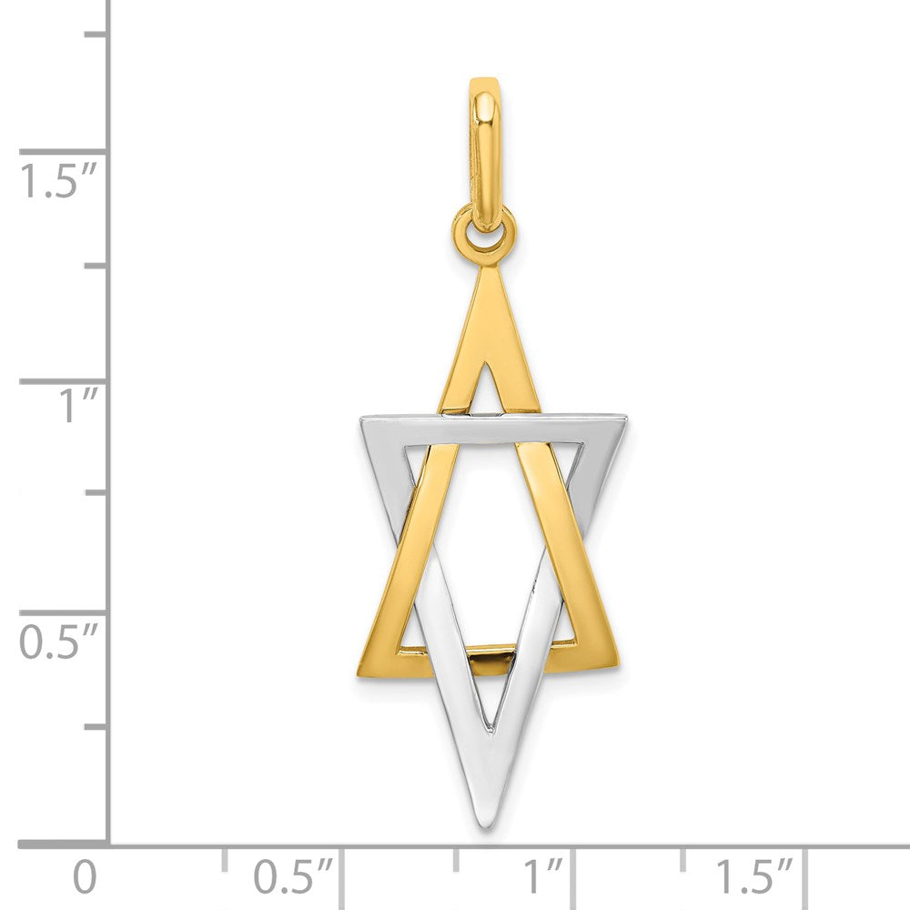 14k Yellow & Rhodium Gold W/ Rhodium Elongated Jewish Star Of David Charm