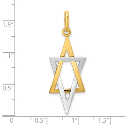 14k Yellow & Rhodium Gold W/ Rhodium Elongated Jewish Star Of David Charm
