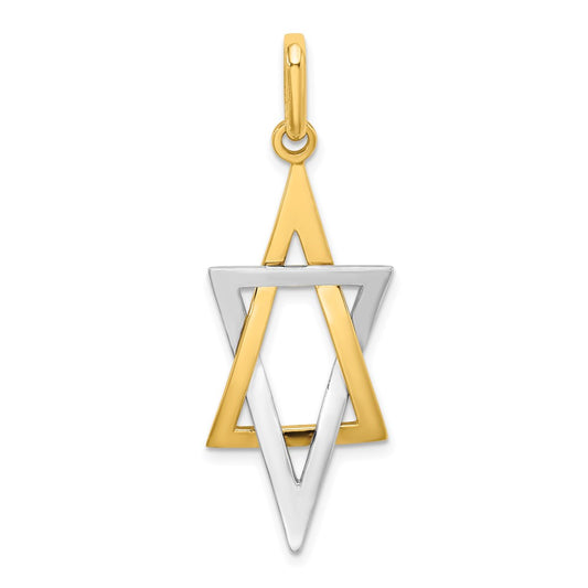 14k Yellow & Rhodium Gold W/ Rhodium Elongated Jewish Star Of David Charm