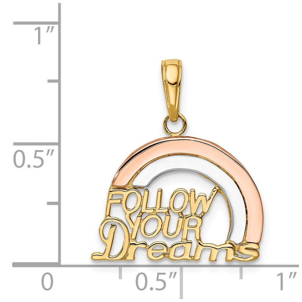 14k Two-tone Gold w/White Rhod FOLLOW YOUR DREAMS Rainbow Charm
