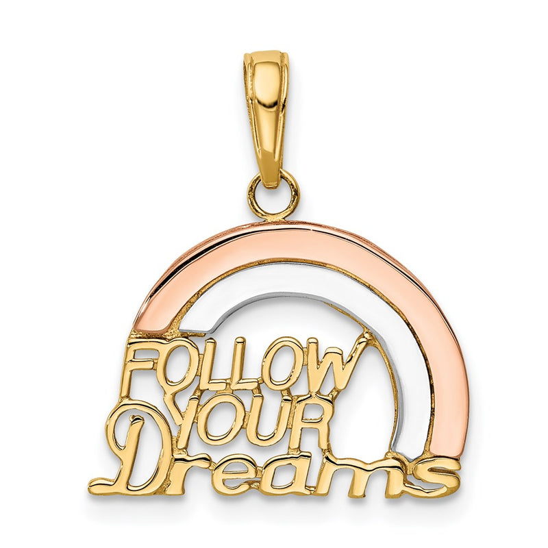 14k Two-tone Gold w/White Rhod FOLLOW YOUR DREAMS Rainbow Charm