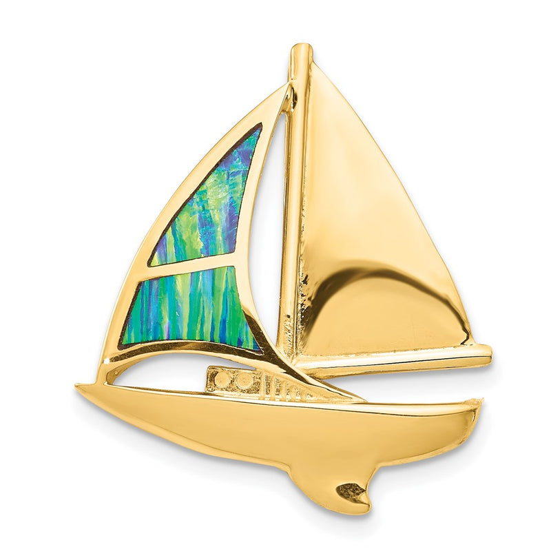 14k Yellow Gold Imitation Opal Sailboat Slide