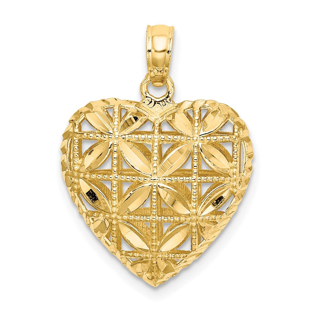 14k Yellow Gold Polished 3-D Puffed Heart Pendant