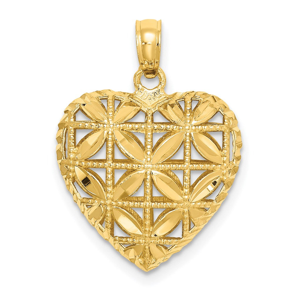 14k Yellow Gold Polished 3-D Puffed Heart Pendant