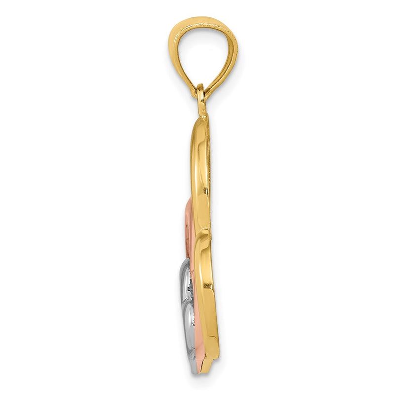 14k Two-tone Gold and White Rhodium Polished 3 Hearts Pendant