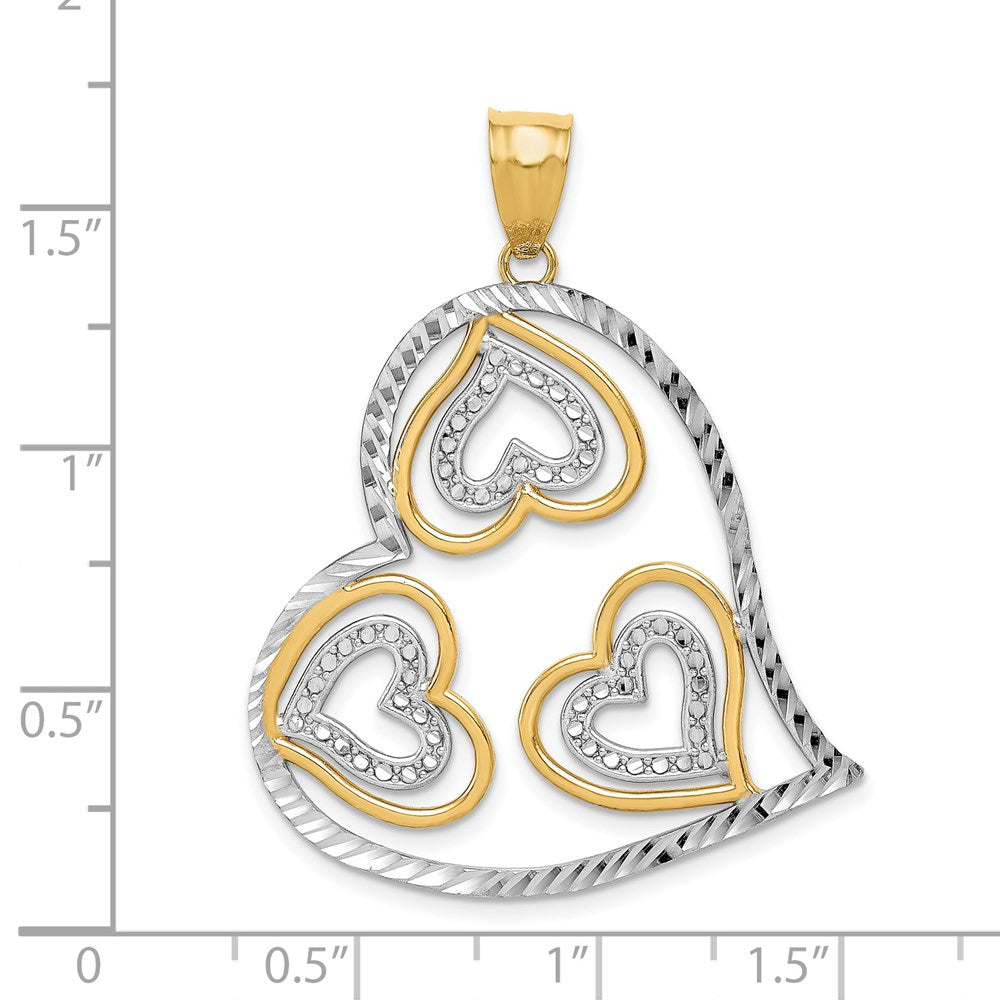 14k Yellow & Rhodium Gold w/ Rhodium Polished Hearts Inside Heart Pendant