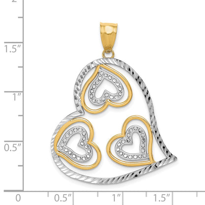 14k Yellow & Rhodium Gold w/ Rhodium Polished Hearts Inside Heart Pendant