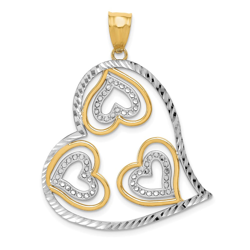 14k Yellow & Rhodium Gold w/ Rhodium Polished Hearts Inside Heart Pendant