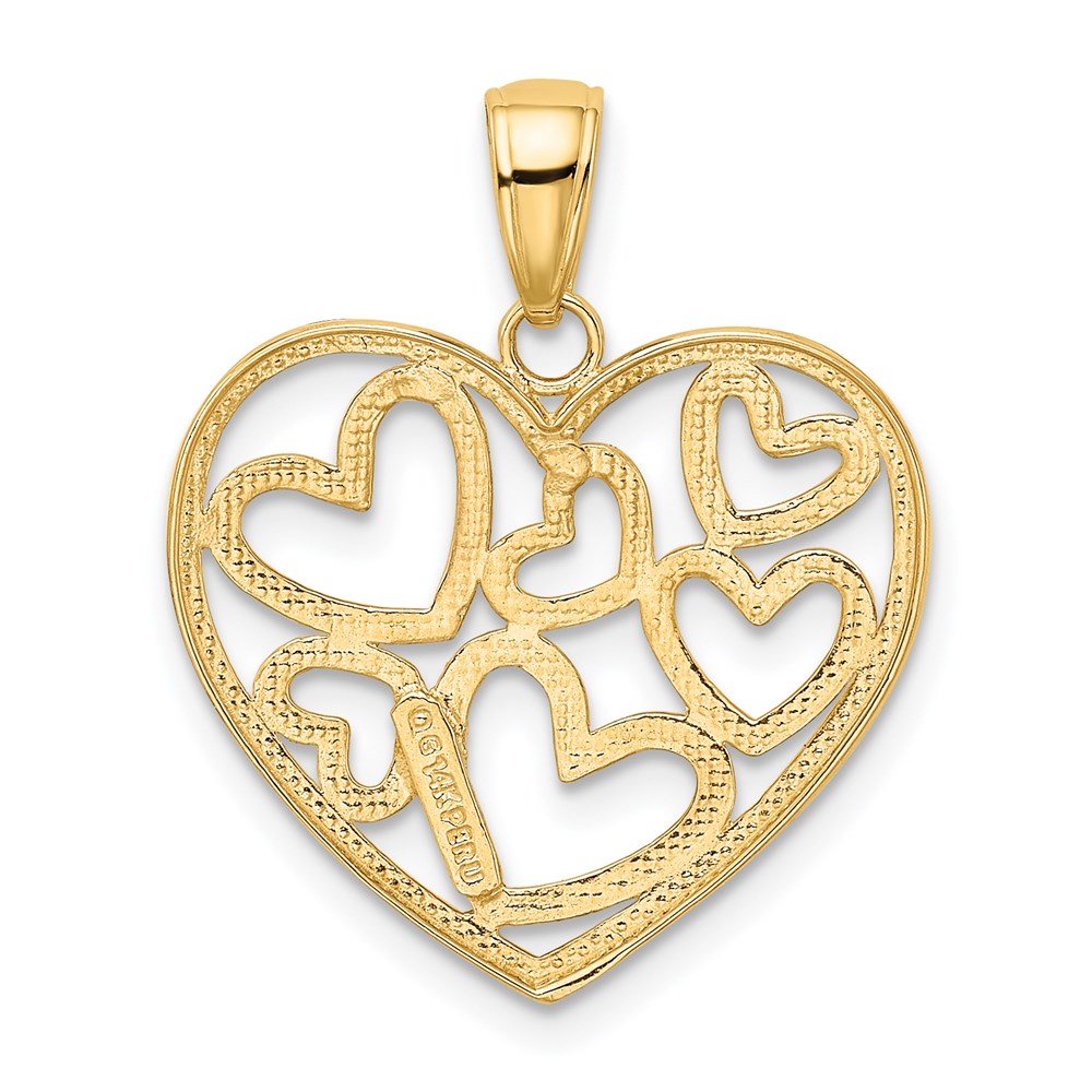 14k Yellow & Rhodium Gold and White Rhodium Polished Hearts inside Heart Pendant