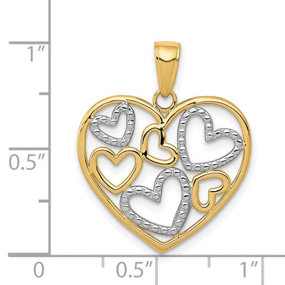 14k Yellow & Rhodium Gold and White Rhodium Polished Hearts inside Heart Pendant
