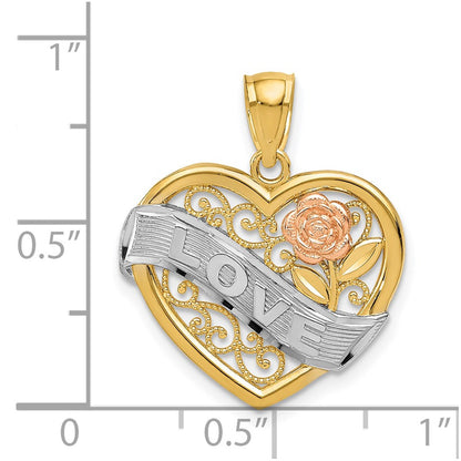 14k Two-tone Gold and Rhodium LOVE Heart Pendant