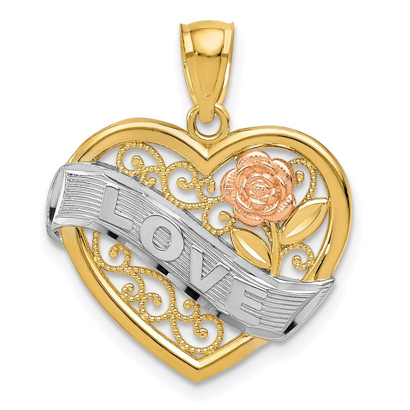 14k Two-tone Gold and Rhodium LOVE Heart Pendant