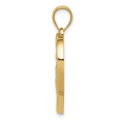 14k Tri-Color Two-tone Gold w/White Rhodium Angel Heart Pendant
