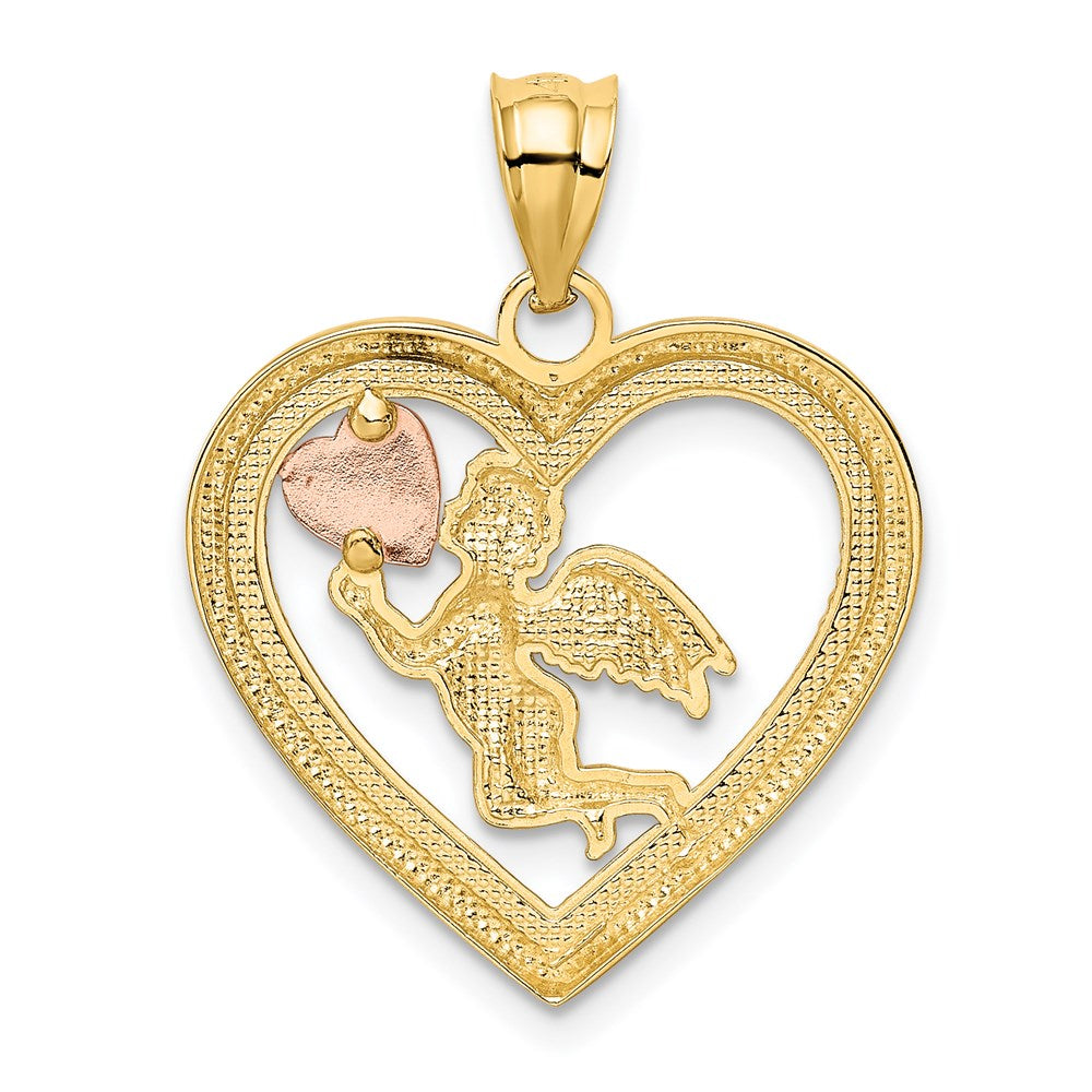 14k Tri-Color Two-tone Gold w/White Rhodium Angel Heart Pendant