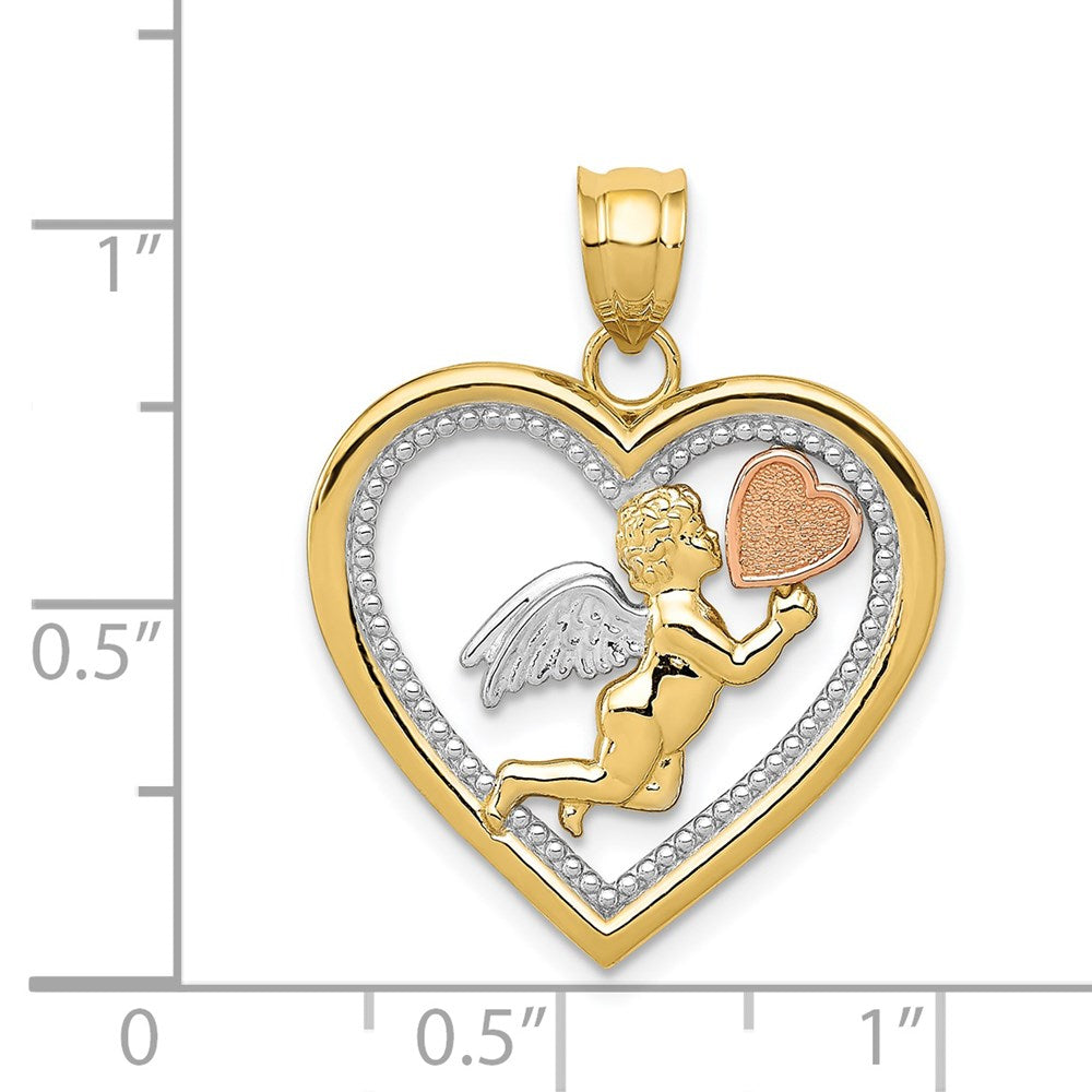 14k Tri-Color Two-tone Gold w/White Rhodium Angel Heart Pendant