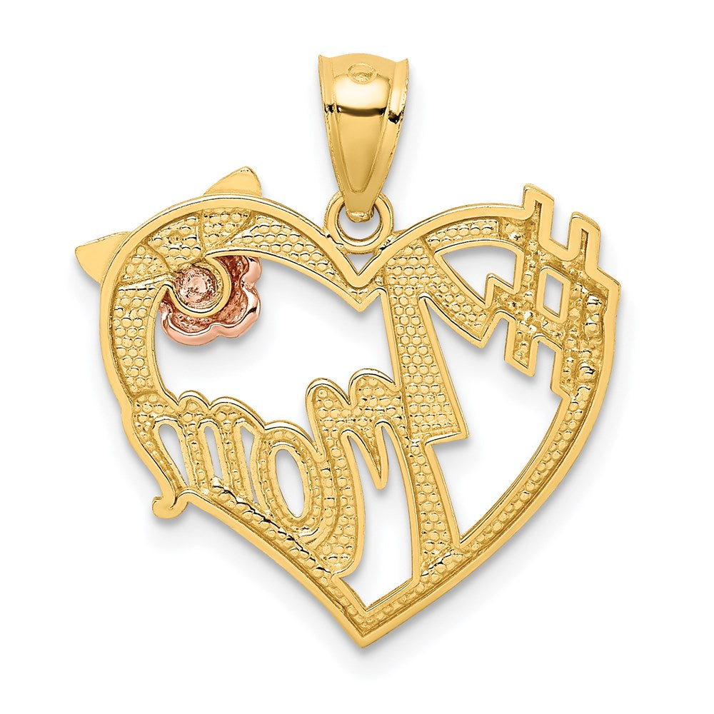 14k Two-tone Gold w/White Rhodium #1 MOM Heart Pendant
