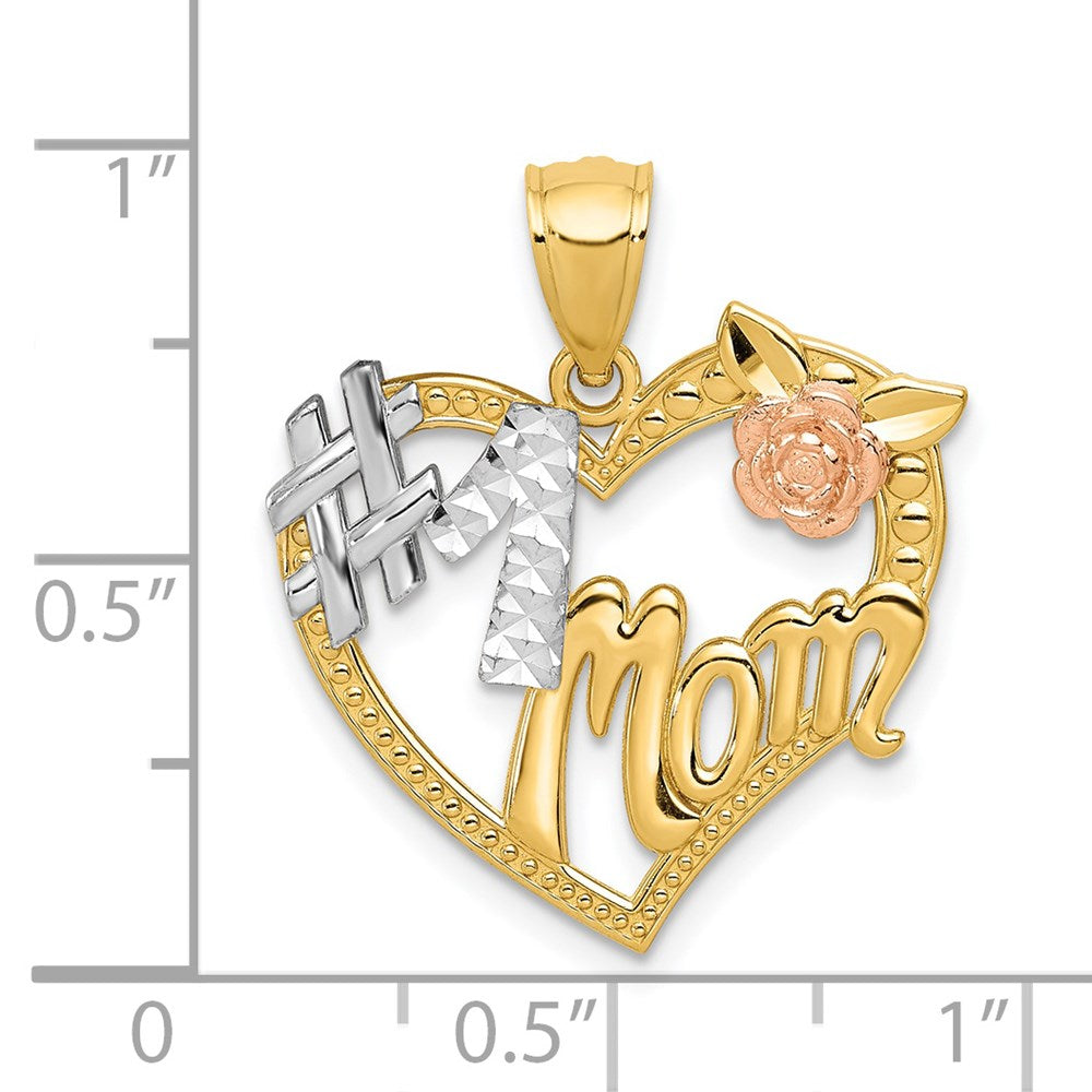 14k Two-tone Gold w/White Rhodium #1 MOM Heart Pendant