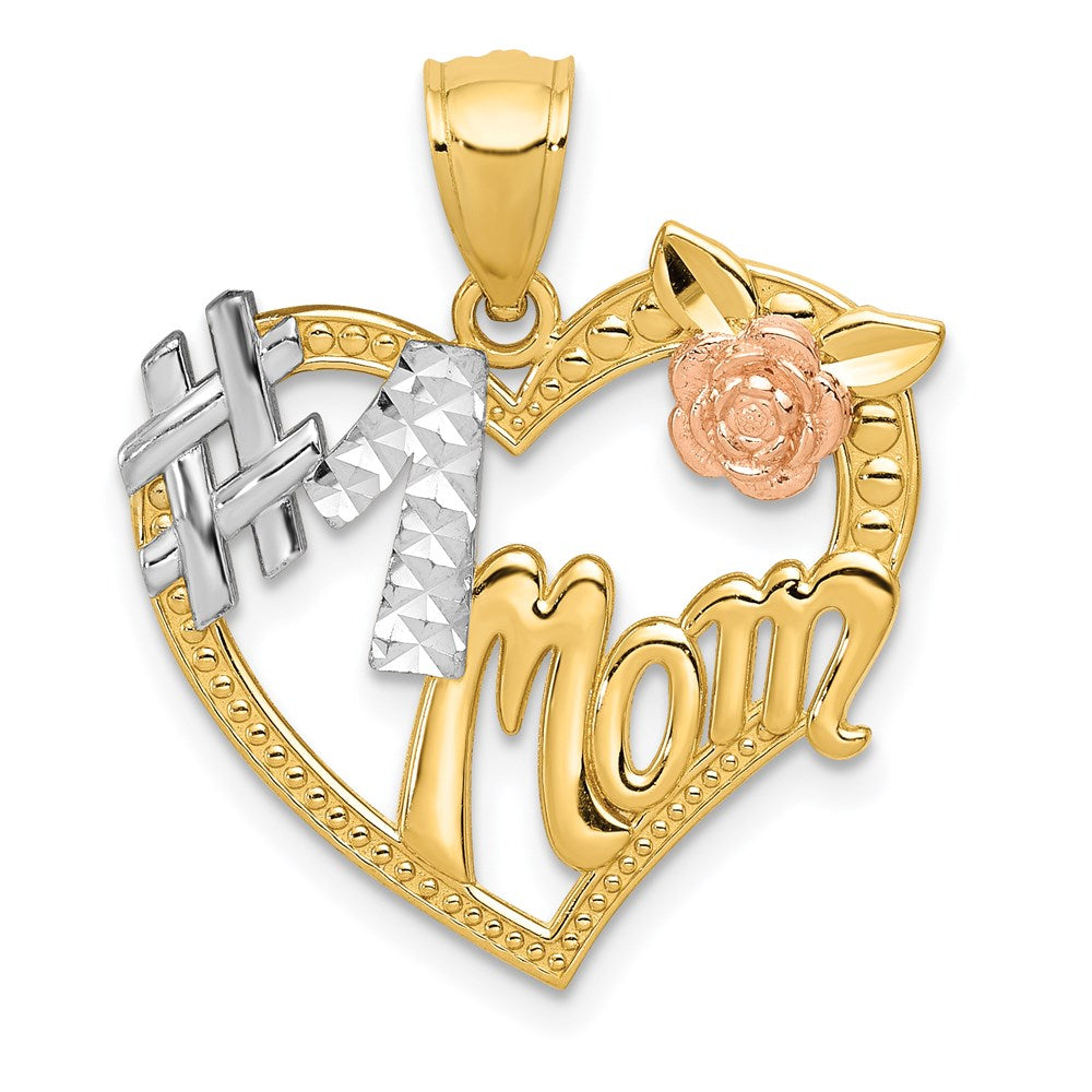 14k Two-tone Gold w/White Rhodium #1 MOM Heart Pendant