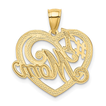 14k Yellow & Rhodium Gold and Rhodium #1 MOM Heart Pendant