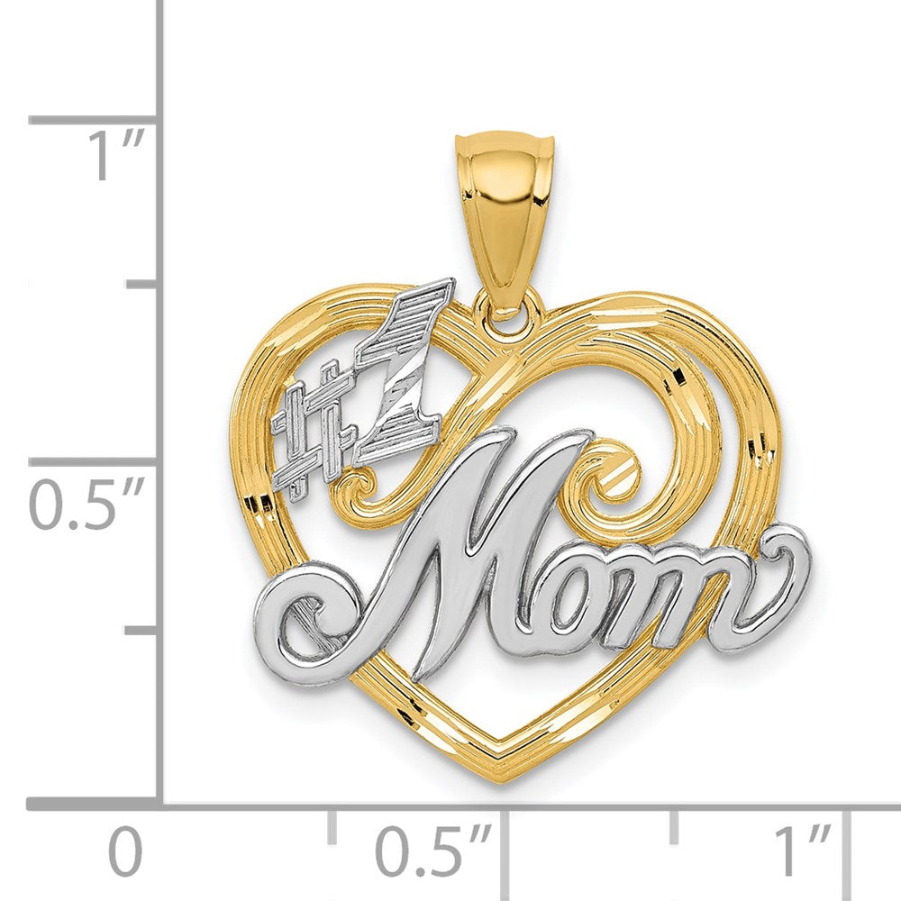 14k Yellow & Rhodium Gold and Rhodium #1 MOM Heart Pendant