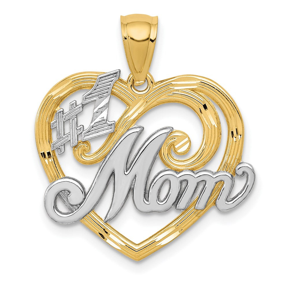 14k Yellow & Rhodium Gold and Rhodium #1 MOM Heart Pendant