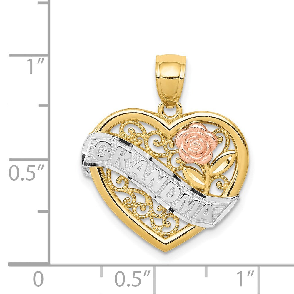 14k Two-tone Gold w/White Rhodium GRANDMA Heart Pendant